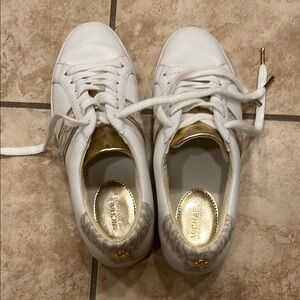 Michael Kors White and Gold Sneakers